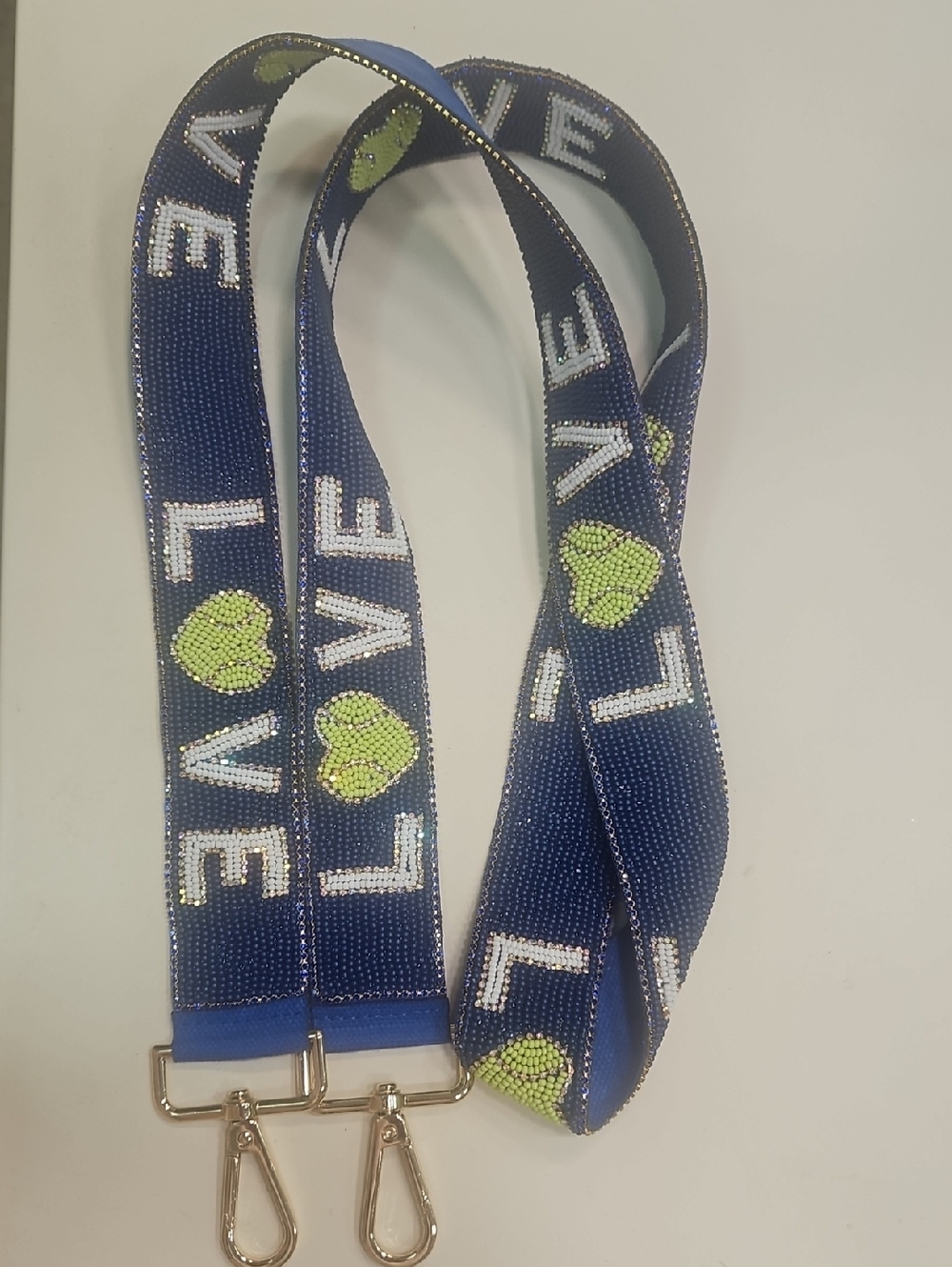 Blue 'LOVE' Tennis Beaded Purse Strap